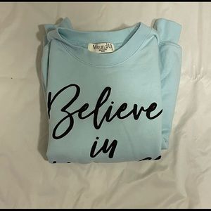 Baby Blue Pullover Hoodie with text
